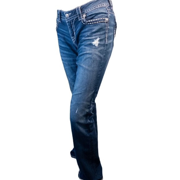COPY - Miss Me Bootcut Size 28 Blue Jeans Low Rise Medium Wash Embellished Denim - Picture 2 of 12